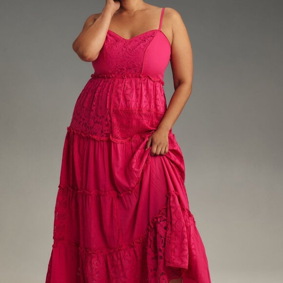 Anthropologie 1X Bhanuni by Jyoti Patchwork Lace Tiered Plus Tank Maxi Dress - Picture 10 of 10